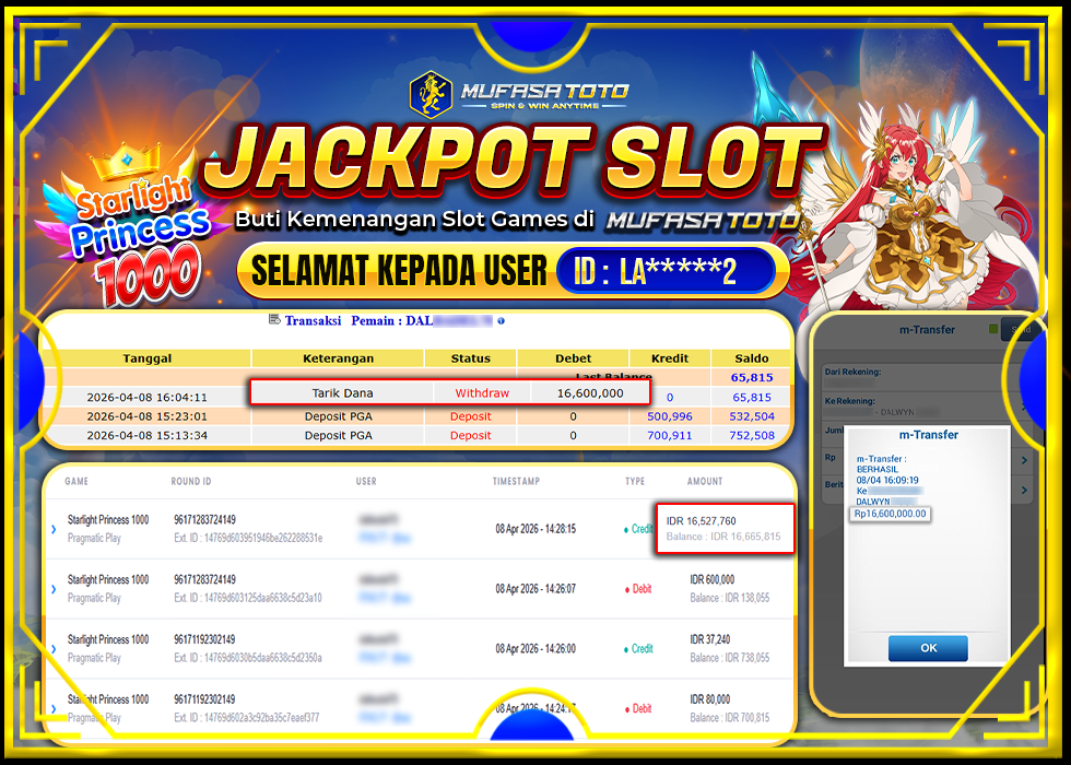 MUFASATOTO JACKPOT PRAGMATIC PLAY Rp 16.600.000 | LUNAS